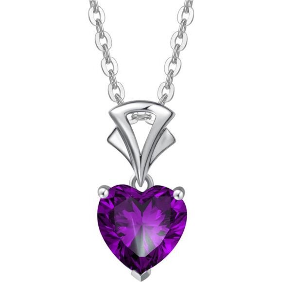 14K White Gold Gemstone Pendant w/ Sterling Silver 8mm Heart Birthstone necklace